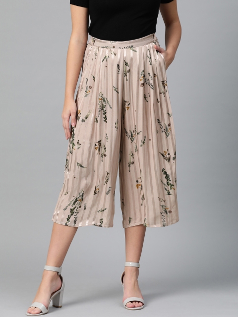 

I AM FOR YOU Women Taupe Printed Flared Cropped Palazzos