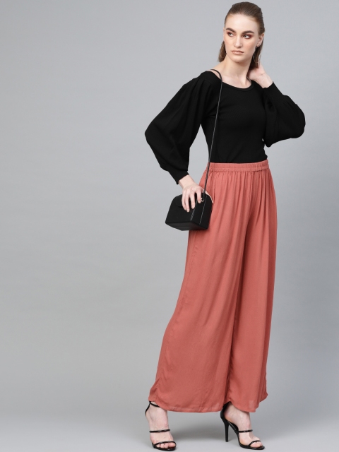 

I AM FOR YOU Women Rust Red Solid Flared Palazzos