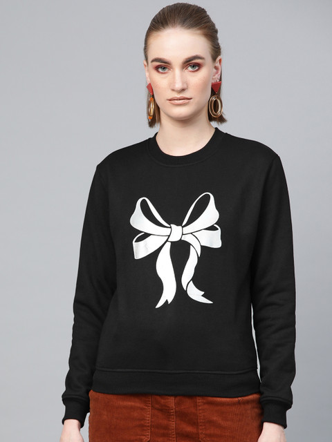 

SASSAFRAS Women Black & Silver Printed Sweatshirt