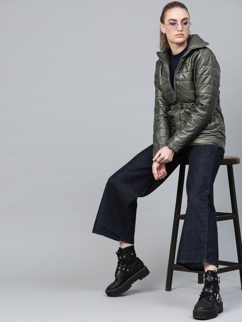 

SASSAFRAS Women Olive Green Solid Quilted Jacket