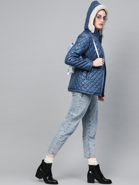 

SASSAFRAS Women Blue Solid Hooded Parka Jacket