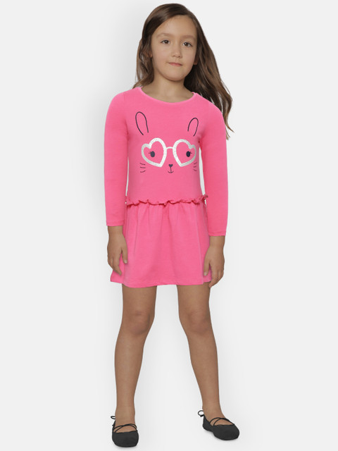 

COOL CLUB Girls Pink & Silver-Toned Printed A-Line Dress