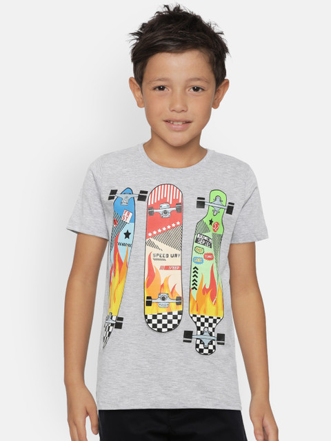 

COOL CLUB Boys Grey Melange Printed Round Neck T-shirt