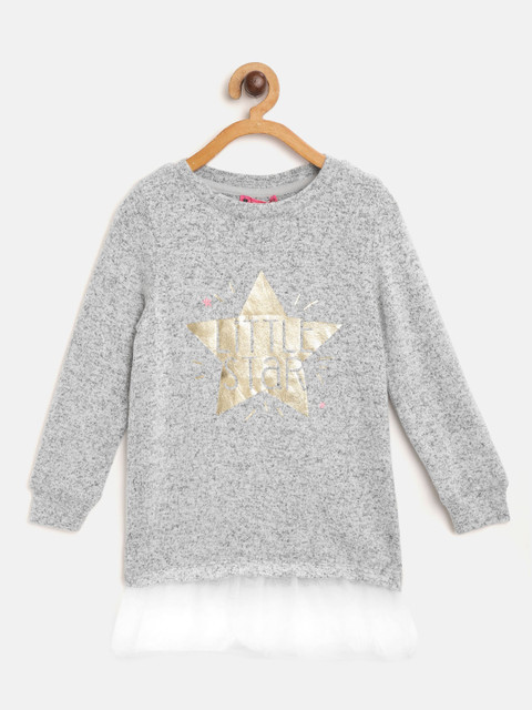 

COOL CLUB Girls Grey Melange Printed Top