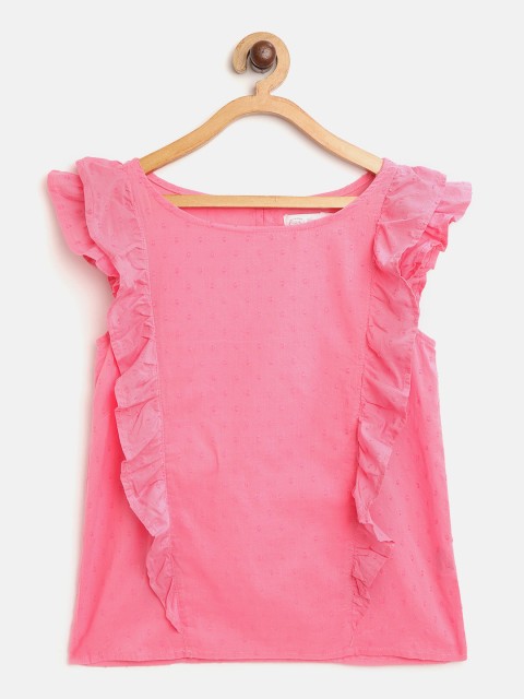 

COOL CLUB Girls Pink Self-Design Ruffled Top