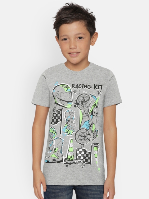 

COOL CLUB Boys Grey Melange Printed Round Neck T-shirt