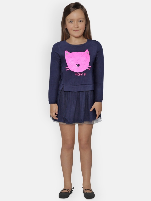 

COOL CLUB Girls Navy Blue & Pink Flip Sequinned A-Line Dress