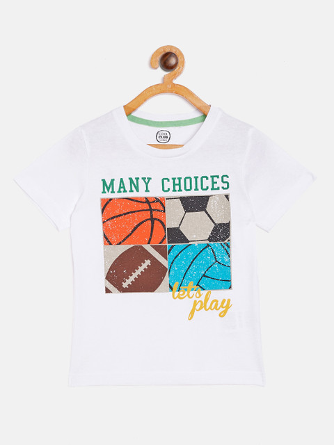 

COOL CLUB Boys White Printed Round Neck Pure Cotton T-shirt