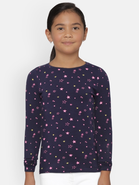 

COOL CLUB Girls Navy Blue & Pink Star Print Round Neck T-shirt