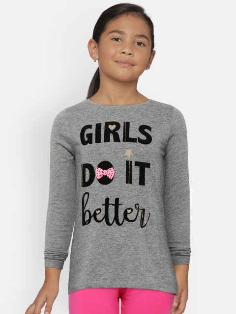 

COOL CLUB Girls Grey Melange Printed Top
