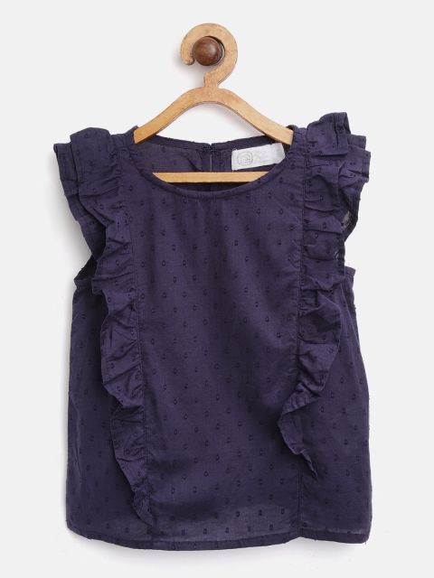 

COOL CLUB Girls Navy Blue Dobby Ruffled Top