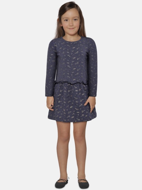 

COOL CLUB Girls Navy Blue & Golden Printed A-Line Dress