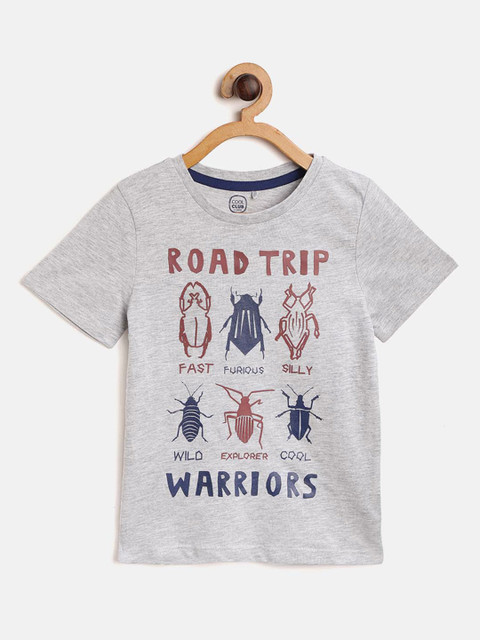 

COOL CLUB Boys Grey Melange & Navy Printed Round Neck T-shirt