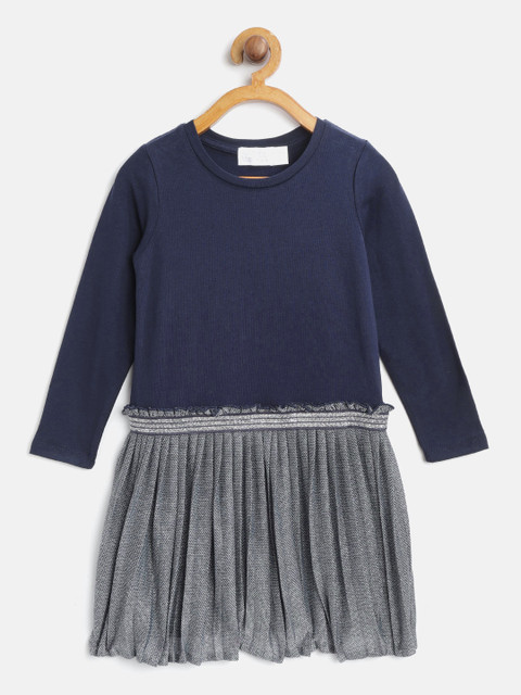 

COOL CLUB Girls Navy Blue & Grey Colourblocked A-Line Dress