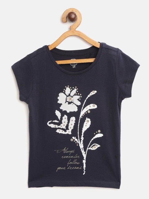 

COOL CLUB Girls Navy Blue & Off-White Printed Round Neck T-shirt