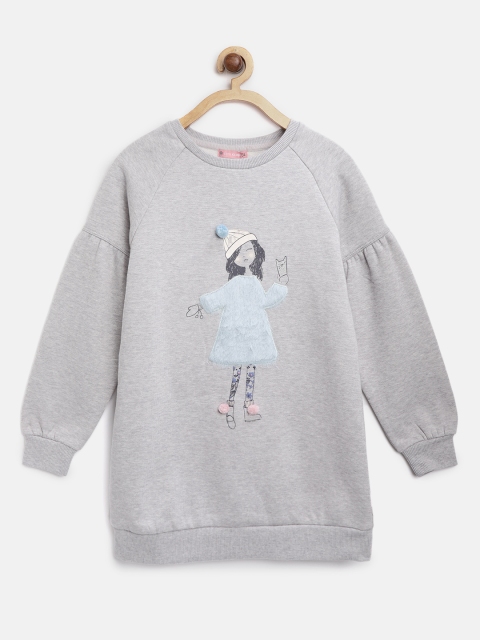 

COOL CLUB Girls Grey Melange Self-Design Sweatshirt