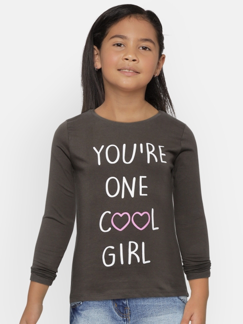 

COOL CLUB Girls Charcoal Grey & White Printed Round Neck T-shirt