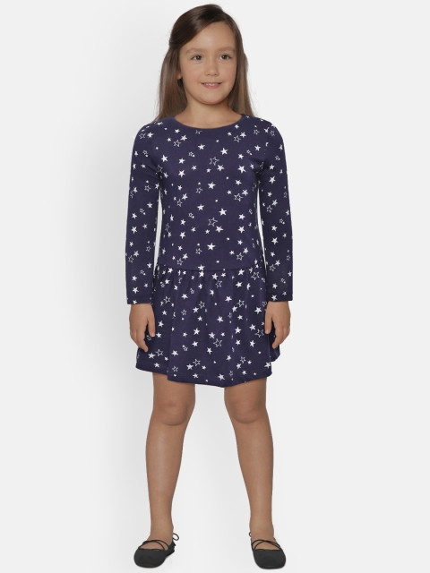 

COOL CLUB Girls Navy Blue & White Star Print Drop-Waist Dress