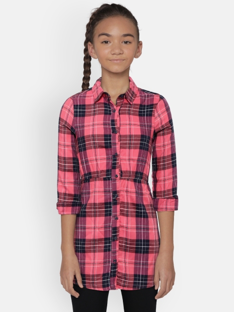 

COOL CLUB Girls Pink & Navy Checked Shirt Dress