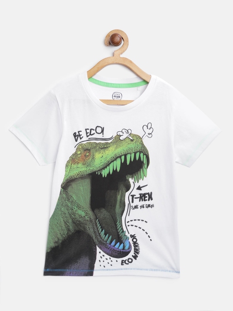 

COOL CLUB Boys White & Green Printed Round Neck T-shirt