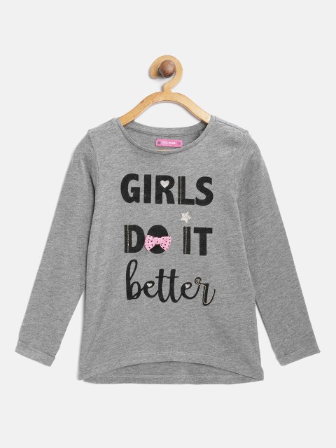 

COOL CLUB Girls Grey Melange & Black Applique T-shirt