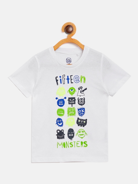 

COOL CLUB Boys White Printed Round Neck Pure Cotton T-shirt