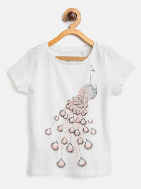 

COOL CLUB Girls White & Peach-Coloured Printed T-shirt