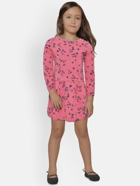 

COOL CLUB Girls Pink & Navy Floral Printed Drop-Waist Dress