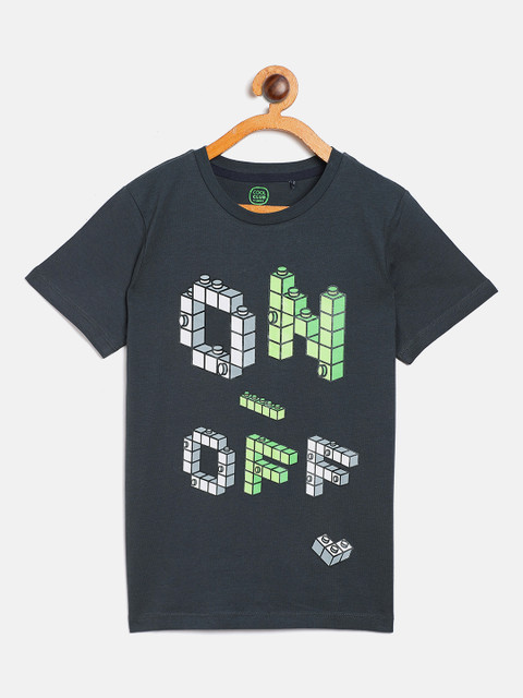 

COOL CLUB Boys Charcoal Grey & Green Printed Round Neck T-shirt