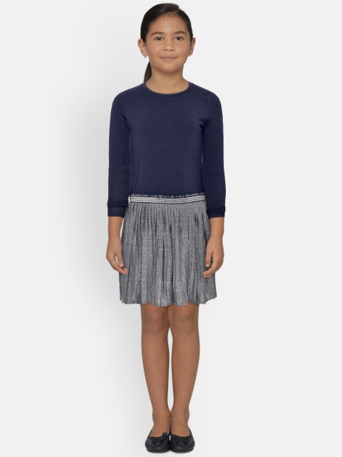 

COOL CLUB Girls Navy Blue & Silver Solid Drop-Waist Dress