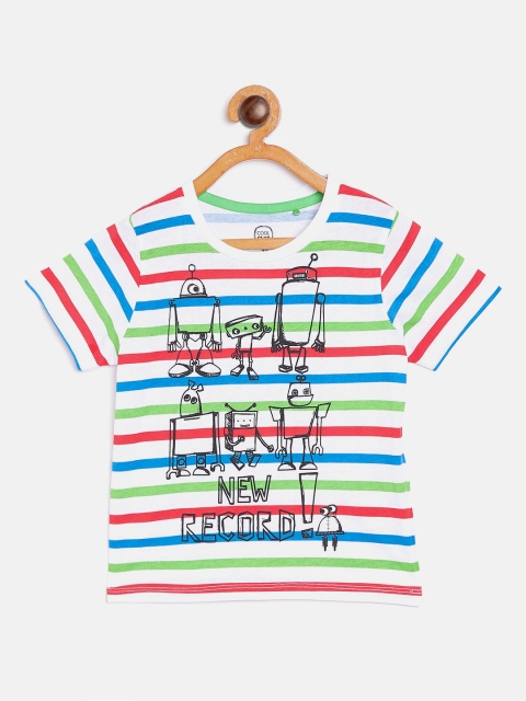 

COOL CLUB Boys White & Green Striped Round Neck T-shirt