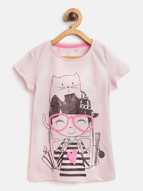 

COOL CLUB Girls Pink & Black Printed Round Neck T-shirt
