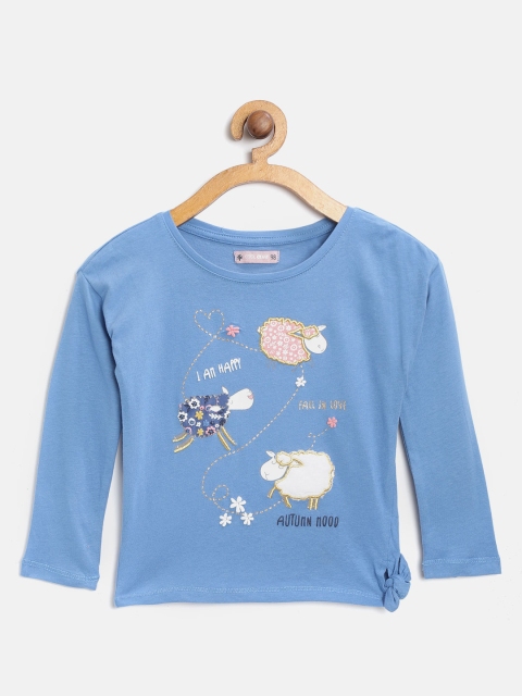 

COOL CLUB Girls Blue Self-Design Round Neck T-shirt