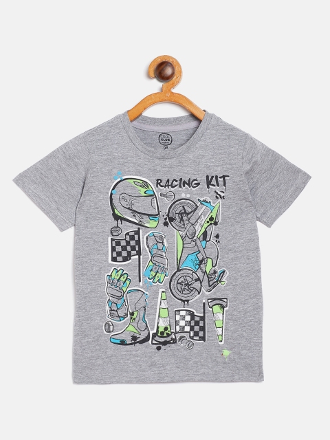 

COOL CLUB Boys Grey Melange & Black Printed Round Neck T-shirt