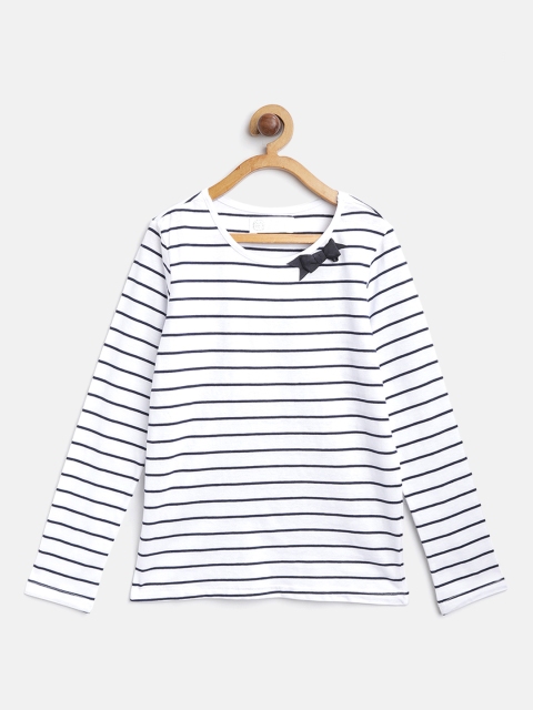

COOL CLUB Girls White & Navy Blue Striped T-shirt