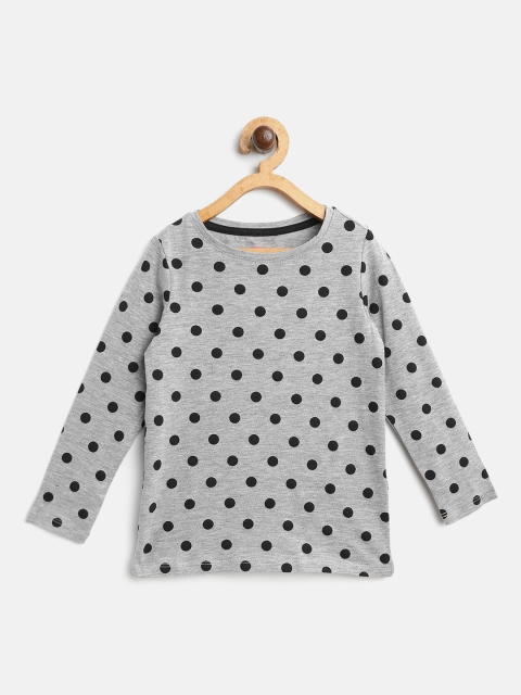 

COOL CLUB Girls Grey Melange & Black Polka Dot Printed T-shirt