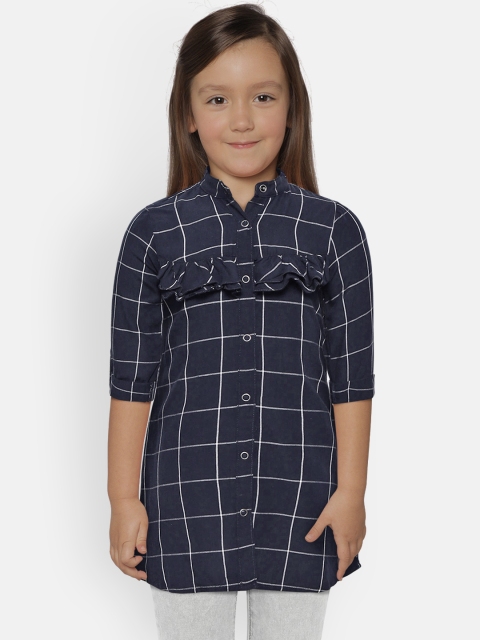

COOL CLUB Girls Navy Blue & White Checked Shirt Dress
