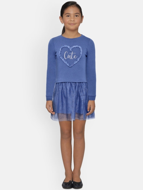 

COOL CLUB Girls Blue Printed Drop-Waist Dress