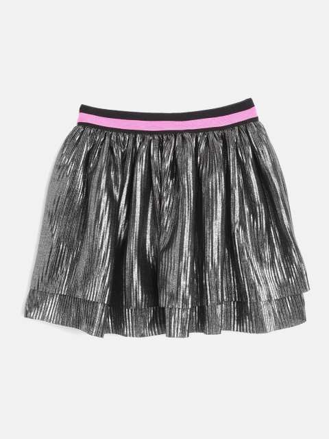 

COOL CLUB Girls Gun-Metal Self-Striped Layered Shimmer Flared Skirt, Metallic