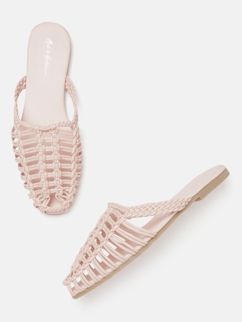 

Mast & Harbour Women Peach-Coloured Woven Design Mules