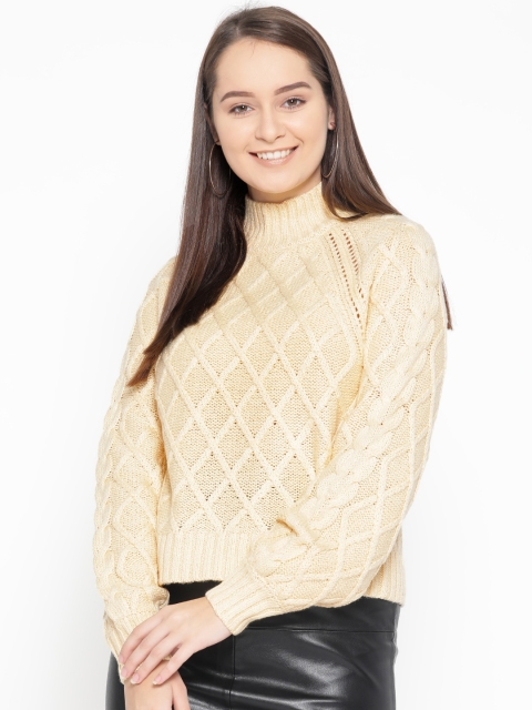 

AMERICAN EAGLE OUTFITTERS Women Yellow Self Design Sweater