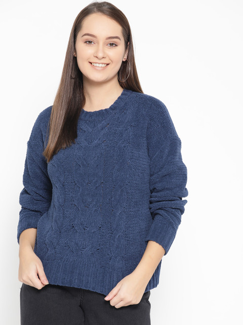 

AMERICAN EAGLE OUTFITTERS Women Navy Blue Self Design Sweater