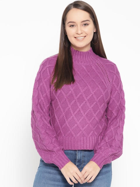 

AMERICAN EAGLE OUTFITTERS Women Purple Self Design Sweater