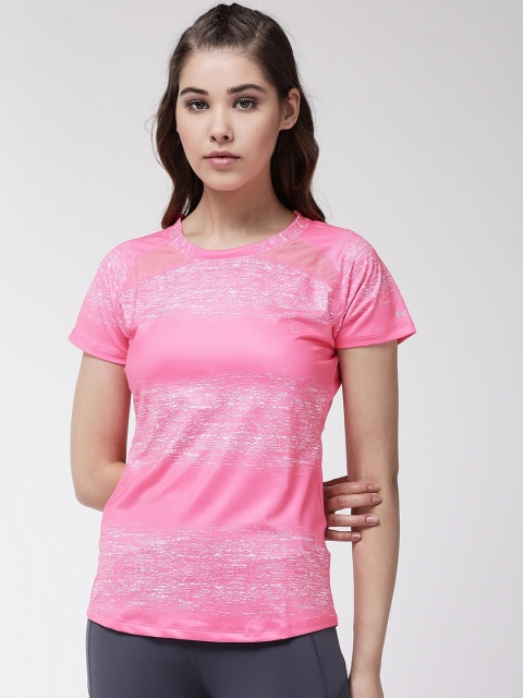 

Fitkin Women Pink & White Striped Round Neck Training T-shirt