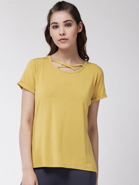 

Fitkin Women Mustard Yellow Solid Relaxed Fit Lightweight Training Top