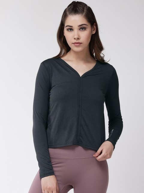 

Fitkin Women Charcoal Grey Self Design Lightweight Training Top