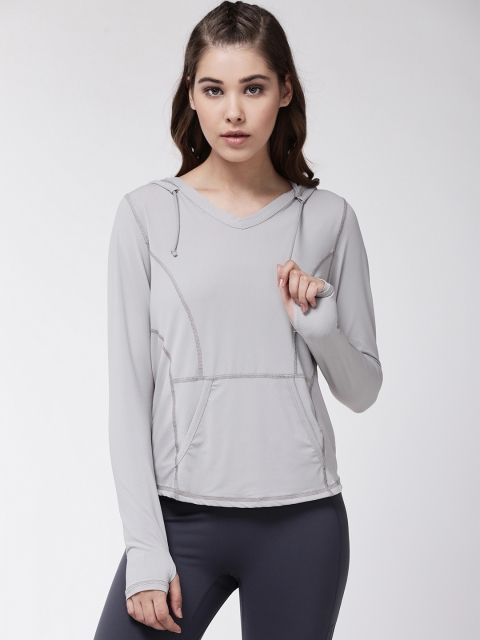 

Fitkin Women Grey Solid Hooded Training T-shirt