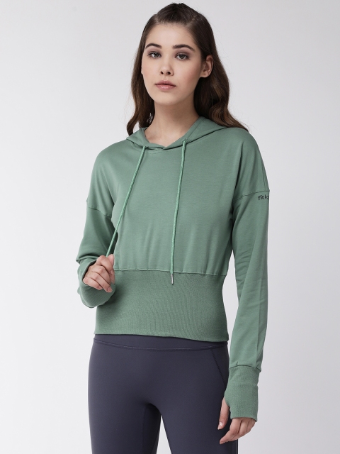 

Fitkin Women Green Solid Hooded Sweatshirt