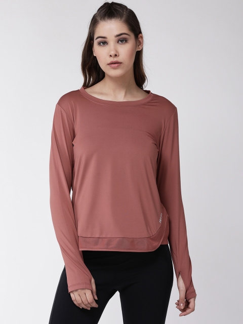 

Fitkin Women Rust Red Solid Round Neck Running T-shirt