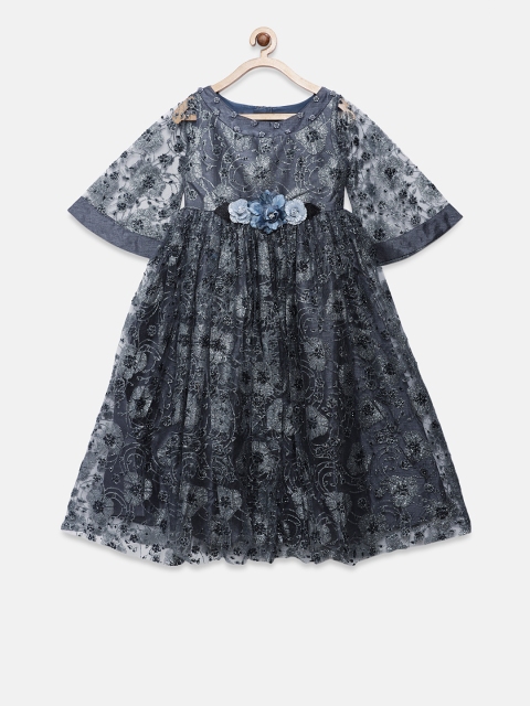 

Rianna Girls Grey Self Design Fit and Flare Dress